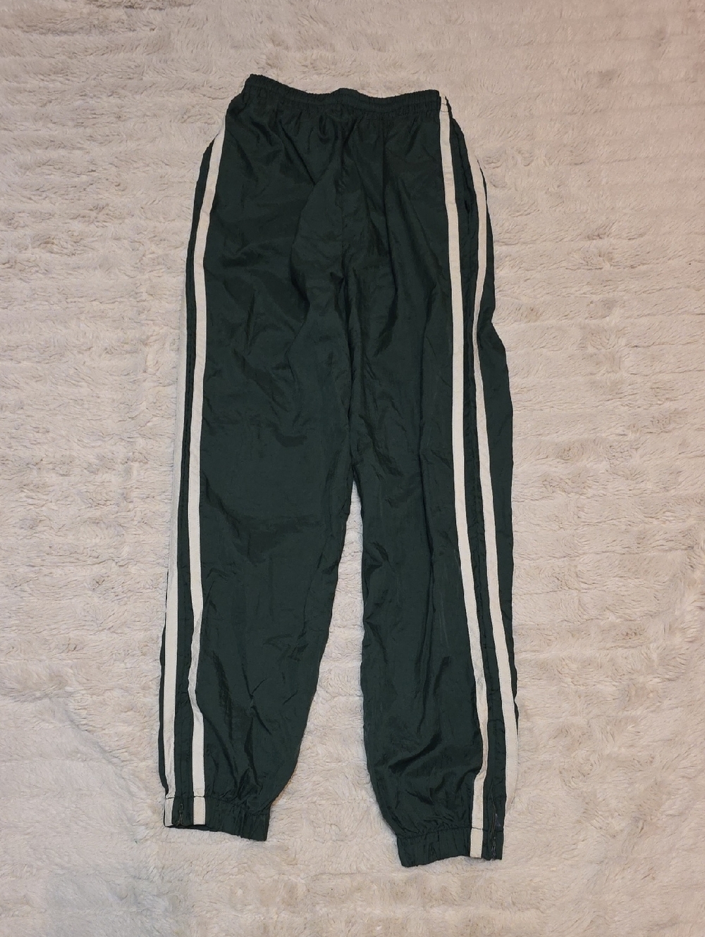 Vintage Express Dark Green Nylon Track Pants with White Label Accent